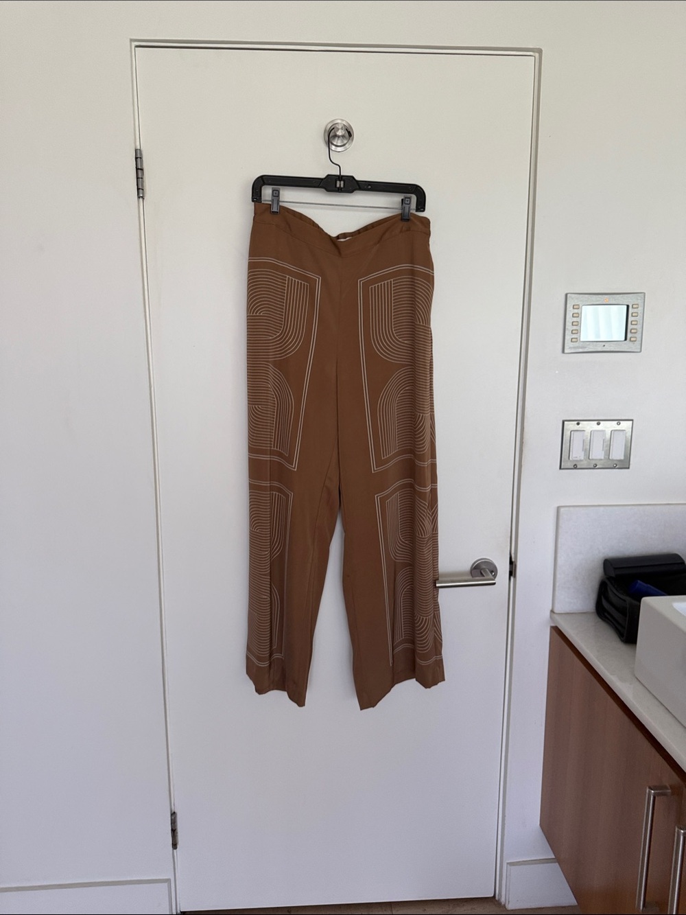 H&M Tan Chinos with Geometric Line Print